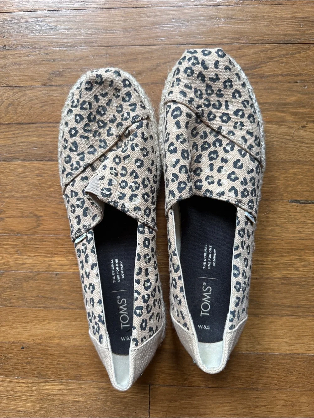 TOMS Leopard Print Canvas Espadrilles in Tan and Black
